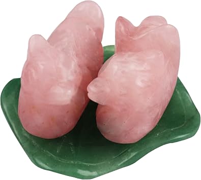 Mandarin Ducks Feng Shui Decorative Natural Rose Quartz Love Birds on Lotus Leaf Figurine for Love and Romance