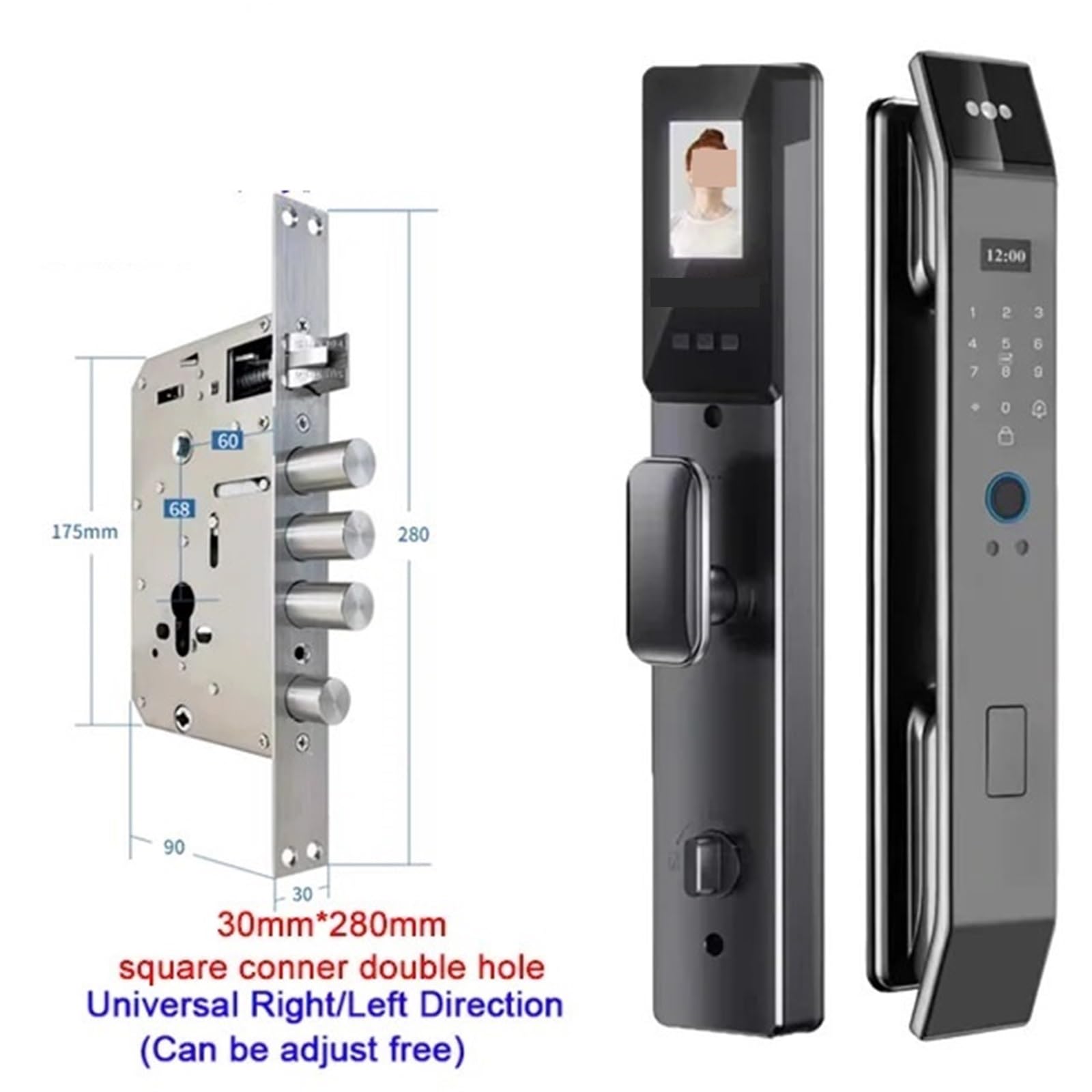 Smart Lock, Prosta wersja D14P 3D rozpoznawanie twarzy inteligentny zamek do drzwi Wishome kontrola aplikacji odcisk palca Passwod elektroniczny zamek do drzwi z kamerą(D14P 30280 SC S-H)