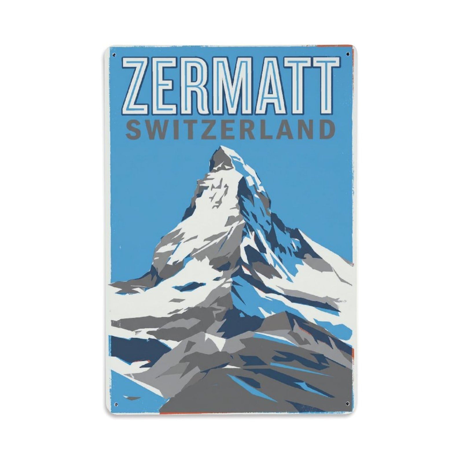 Vintage Switzerland Zermatt Travel Metal Tin Sign