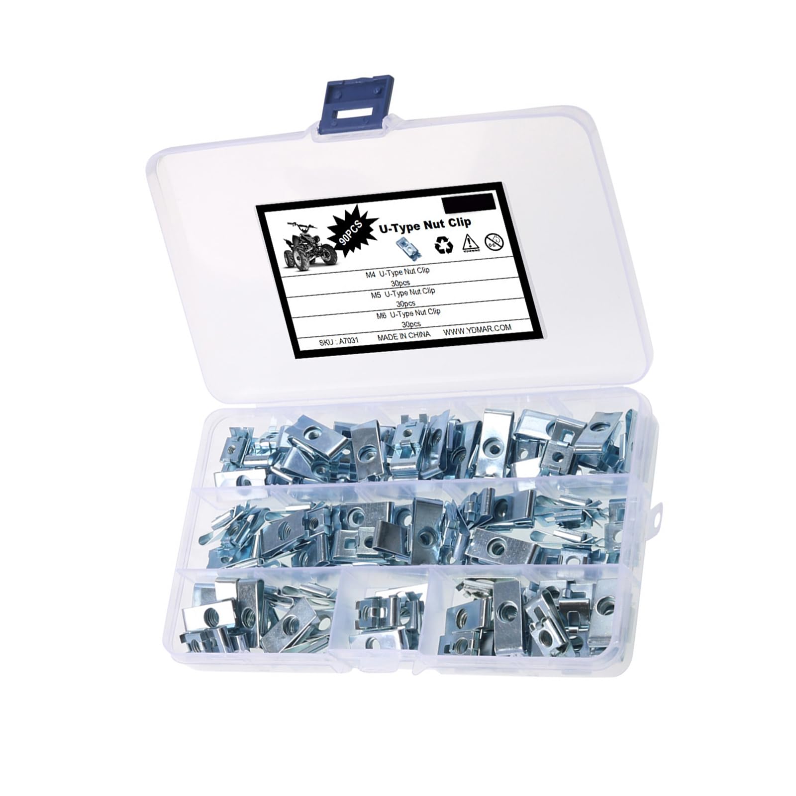 90pcs Vehicle Body Panel Fastener Set U Shape Threaded Clamp Nut Zines Alloy Hardware for Auto Trim Installation Zines Alloy Screw Clip