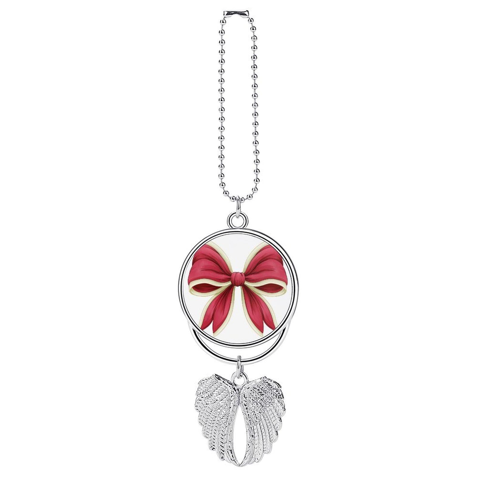 Big Red Bow with Ivory Trim Car Hanging Pendant Car Interior Decoration Rearview Mirror Charms Ornaments