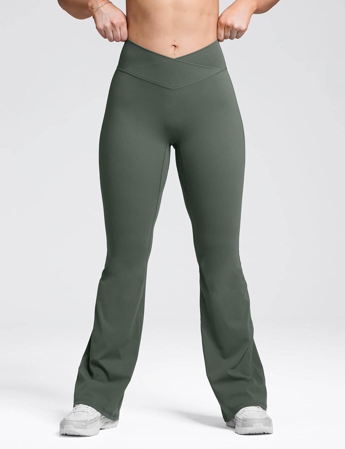 Sogetdo Crossover Flare Leggings for Women Seamless Tummy Control Bootcut Wide Leg Gym Workout Yoga Pants - Image 4