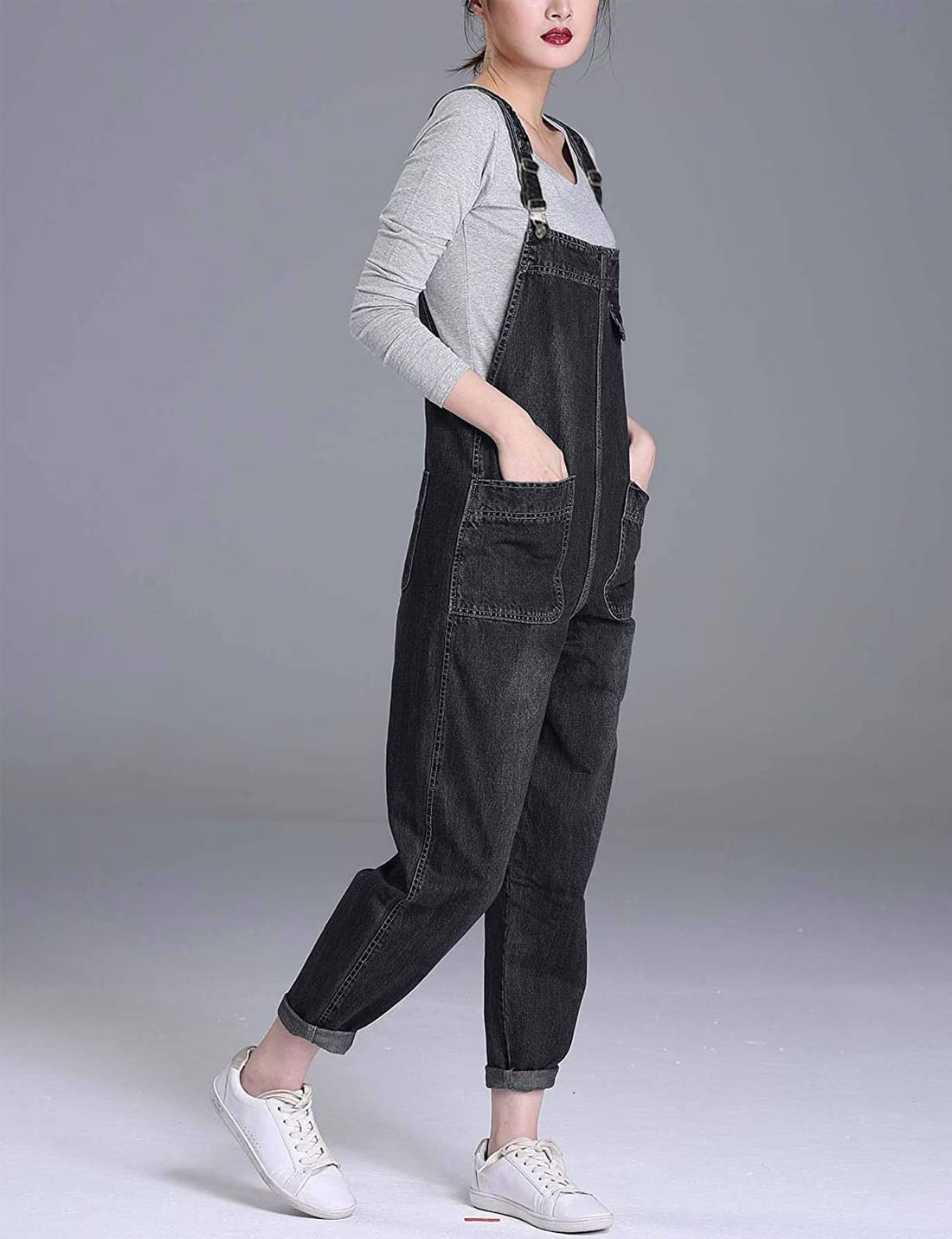 Sukany Damen Casual Baggy Denim Jeans Overalls Lose Latzhose Harem Strampler Jumpsuit Hosen