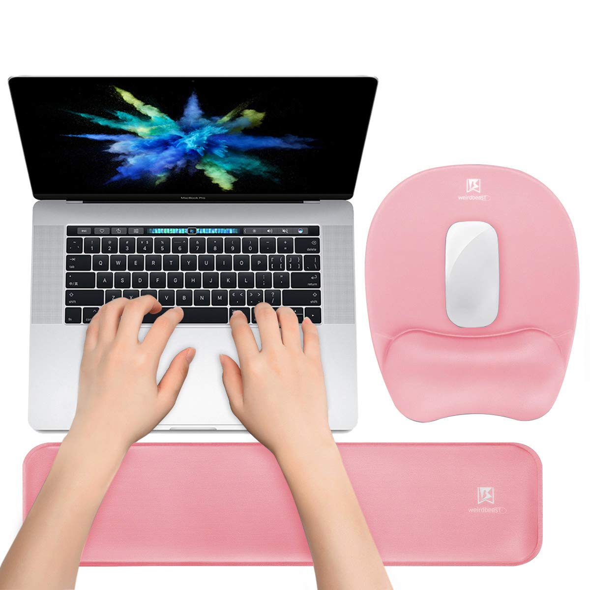 WB WEIRDBEAST Memory Foam Set Keyboard Hand Rest Pad & Mouse Pad Wrist Rest Support, Ergonomic Design for Office, Home Office, Laptop, Desktop Computer, Gaming Keyboard - Pink