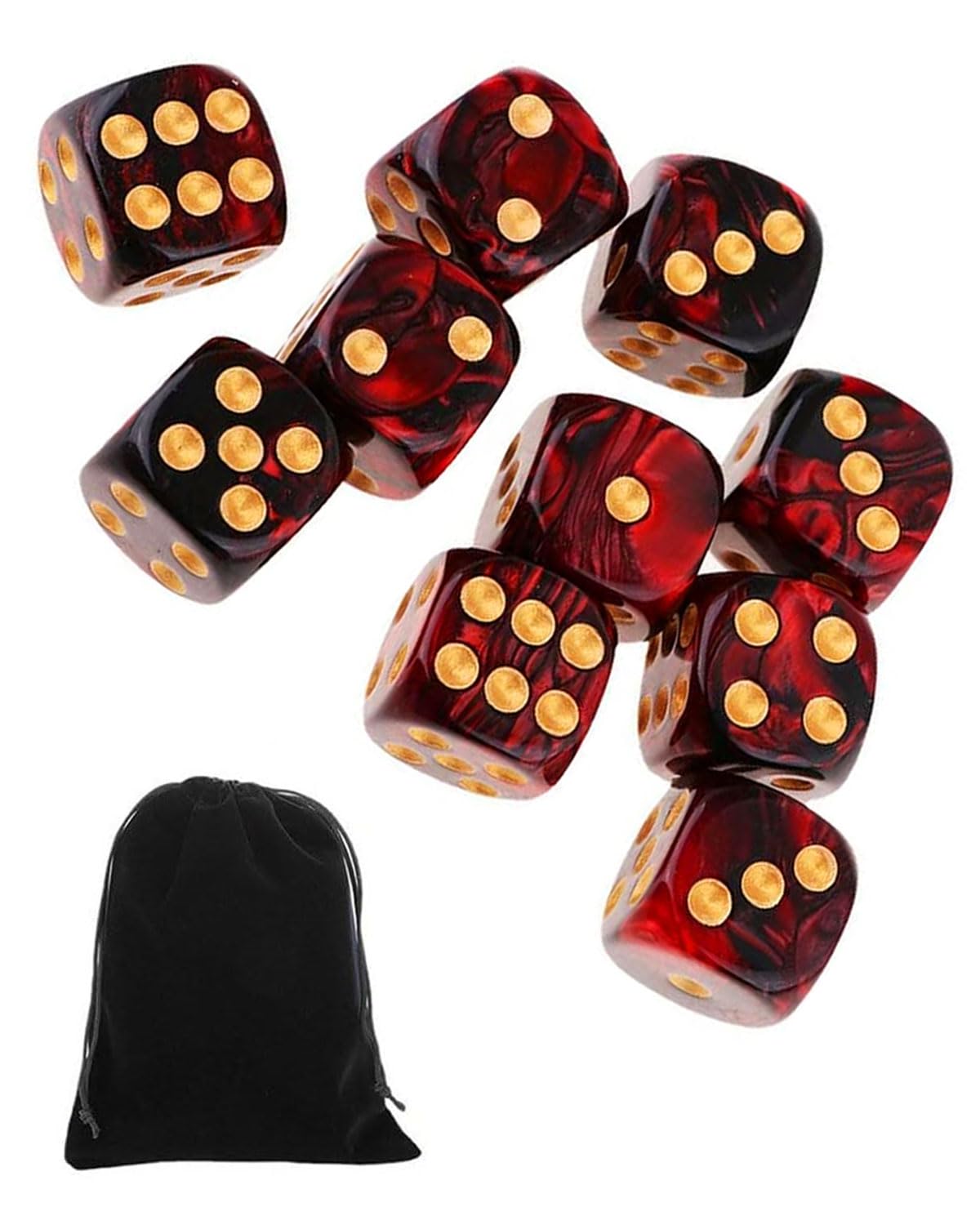 10 PCS Dadi,16mm D6 Dado Acrilici,Dadi Rosso-Nero con Borsa di Stoffa,per Giochi da Tavolo,Ruolo,Tavolo,Lezioni di Matematica