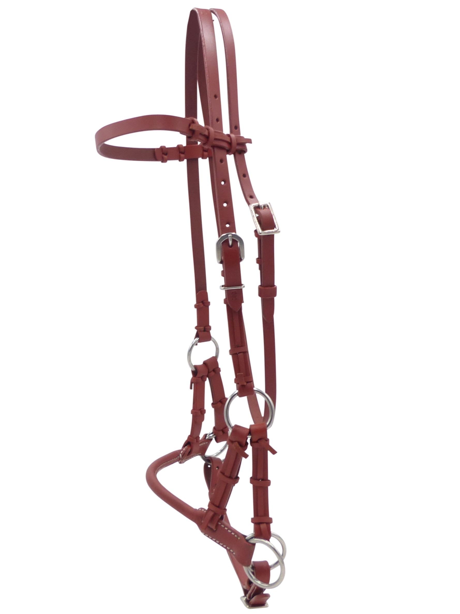 Sidepull gebisslos Leder – Chestnut, rundes Nasenband, verstellbar, Edelstahl