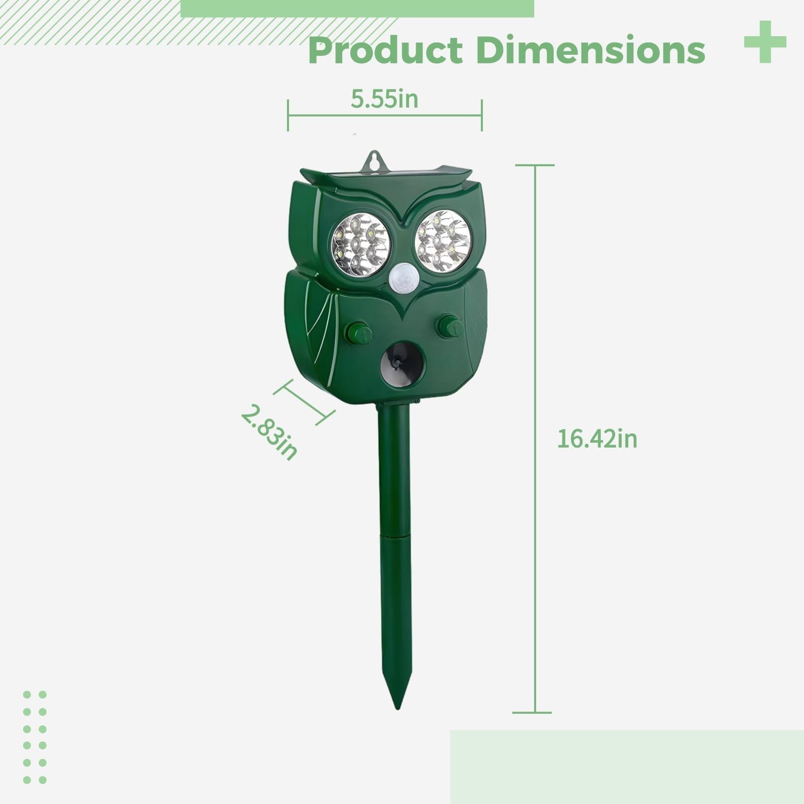 Répulsif ultrasonique pour animaux - Design hibou à énergie solaire - 14 lumières LED - ABS et PP - Pour intérieur et extérieur - Certifié FCC et CE