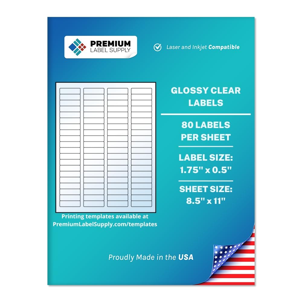 Premium Label Supply Glossy Clear Return Address Labels – 1.75" x .5" – Laser/Inkjet Compatible – (80 per Sheet), 10 Sheets – 800 Total Adhesive Labels