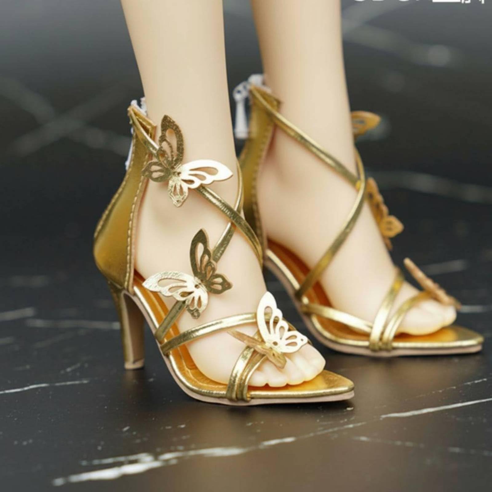 Scarpe Alte Bambola BJD Finitura Oro Giocattolo da Collezione per Esposizione , Argento , Quattro Punti