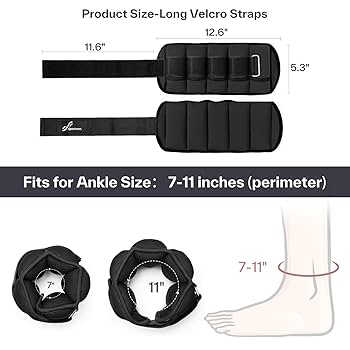 Sportneer Adjustable Weights Ankle Weights, 0.45kg-1.8kg 1 Pair Set Of Adjustable Ankle Weights Wrist Straps Black
