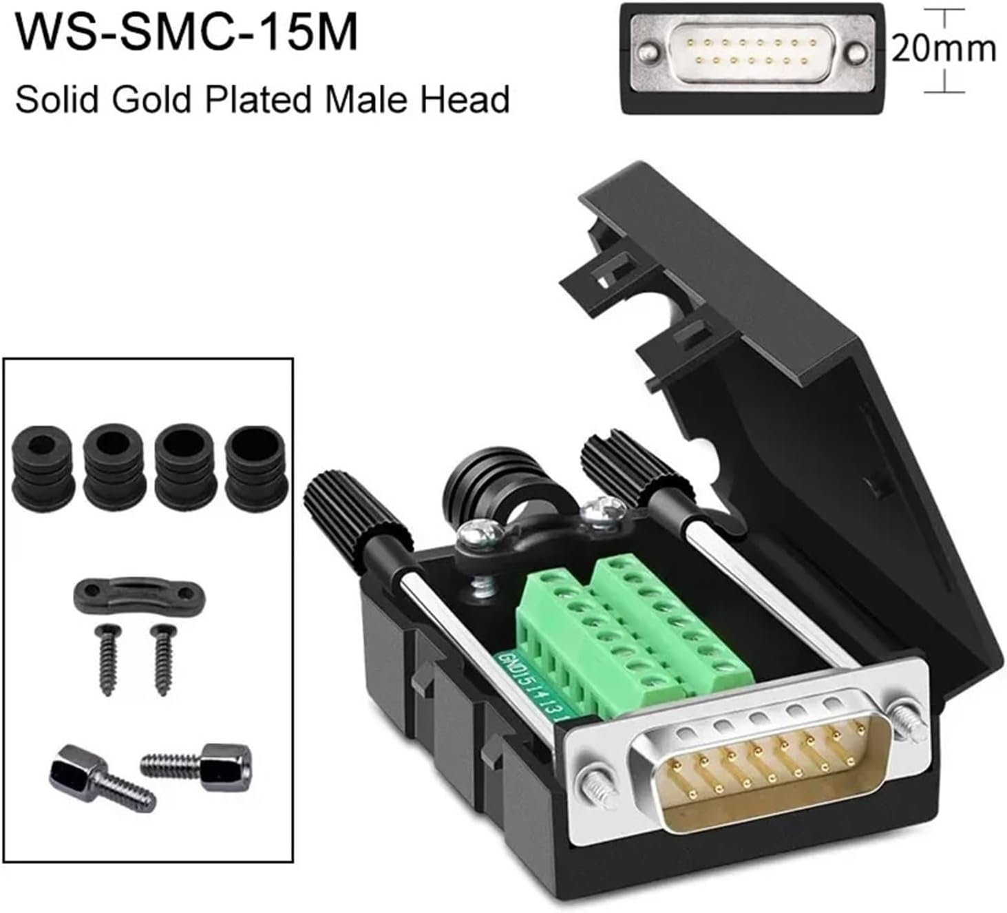 9 Pin Male Female Plug 8pcs Soldering-Free Connector Industry 2 Rows 15Pin Breakout(Size1)