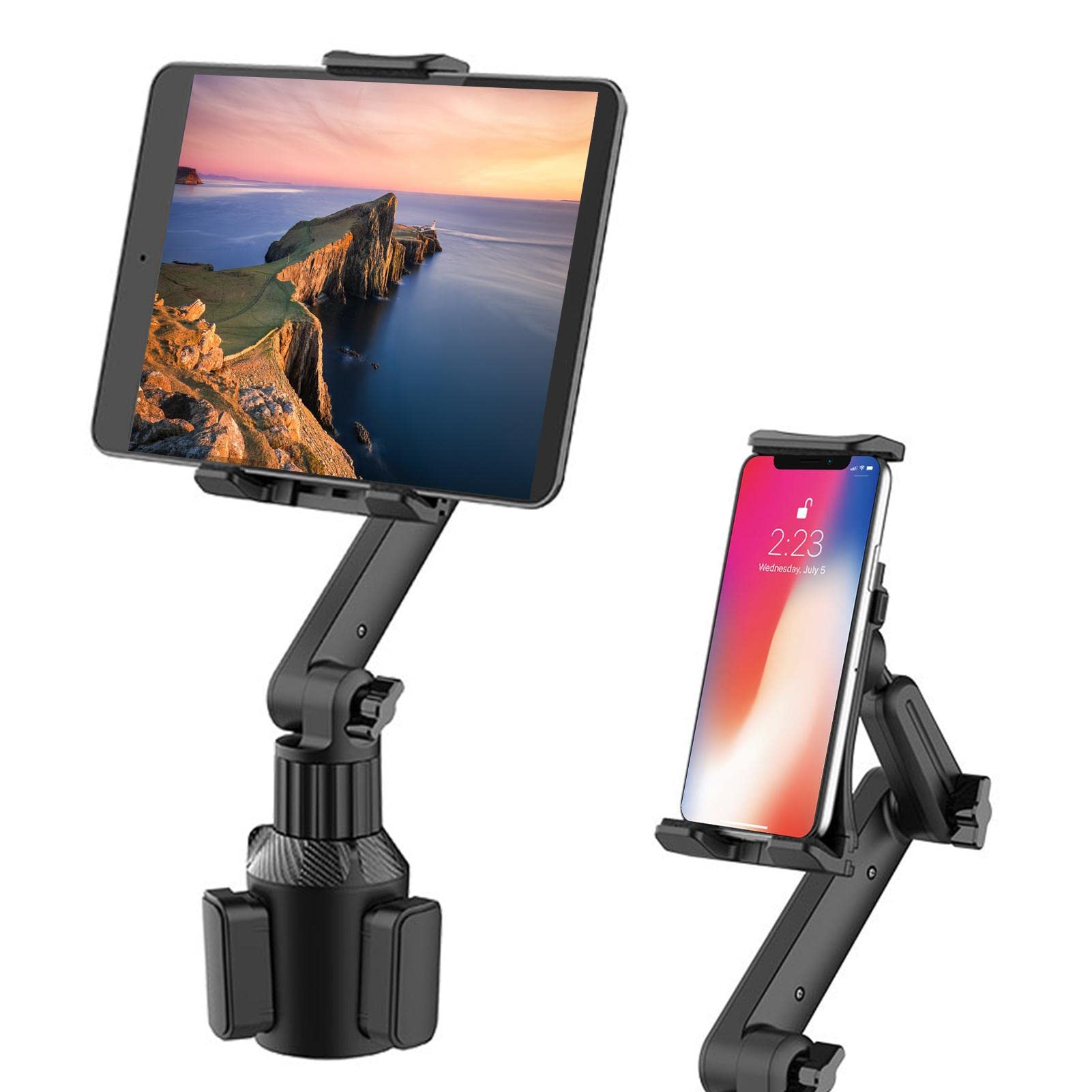 Support réglable pour tablette de voiture, rotation à 360 degrés, bras télescopique et robuste, base réglable et solide, large compatibilité, facile à utiliser