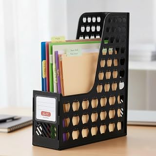 SOLDTRUE Office Desktop Organizer Book Document Storage Rack File Holder Folding Paper File Rack (Plastic Rack, Black) Price In India