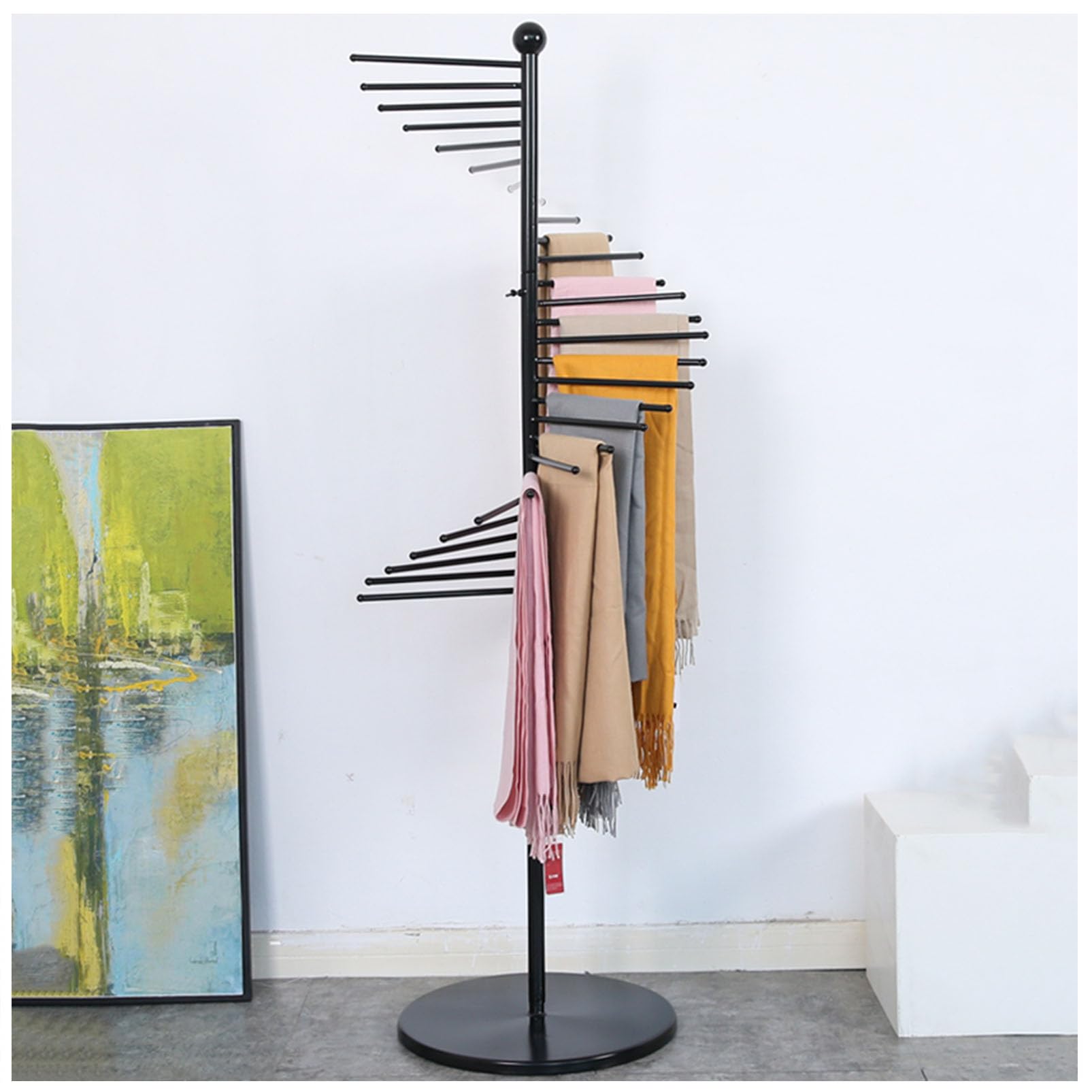 MSHGSKU Spiral Metal Scarf Holder Stand - Freestanding nizer Rack for Belts Shawls Hijabs & Ribbons - Space-Saving Accessory Display for Home & Boutique Use