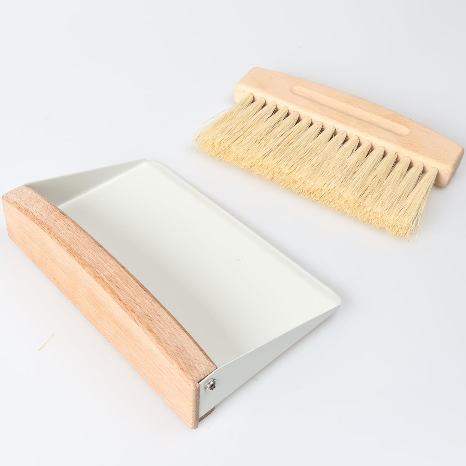 TazweeqMini Beechwood Dustpan and Brush Set, Natural Sisal Bristles, Solid Beechwood, Portable, and Ideal for Indoor & Camping Cleaning