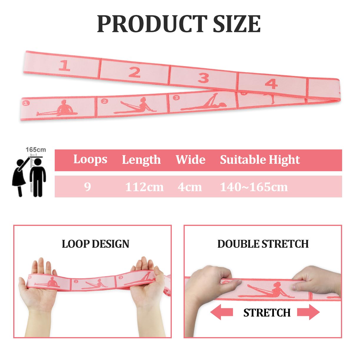 Sangle D’étirement De Yoga à 9 Boucles – 114 Cm, élastique, Portable, Pour Souplesse, Rééducation, Ballet, Danse