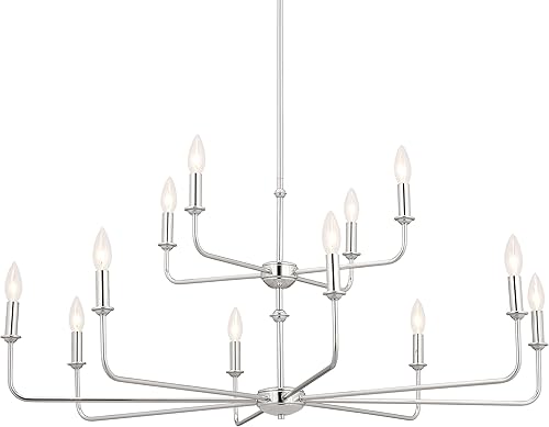 Vista 53 de Kichler Pallas 52517BK - Lámpara de techo de 8 luces en color negro, con persianas cónicas de lino opcionales para vestíbulo, sala de estar