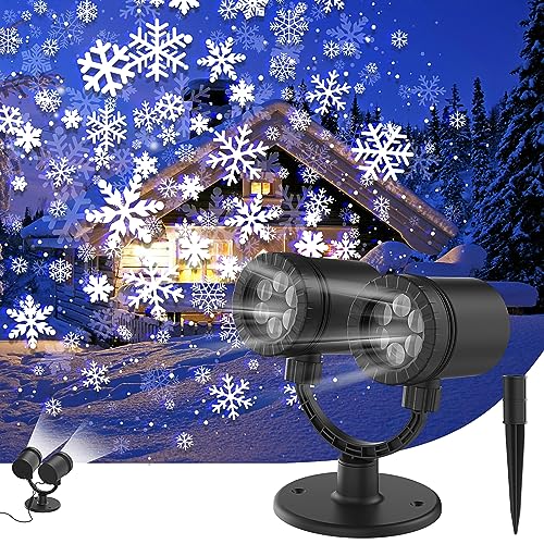 Christmas Projector Lights Outdoor, Double Head Upgrade Rotating Snowflake LED Lighting Projector Waterproof Indoor Outdoor Snowflake Party Garden Lights Party Christmas Decorations Christmas Projector Lights Outdoor, Double Head Upgrade Rotating Snowflake LED Lighting Projector Waterproof Indoor Outdoor Snowflake Party Garden Lights Party Christmas Decorations