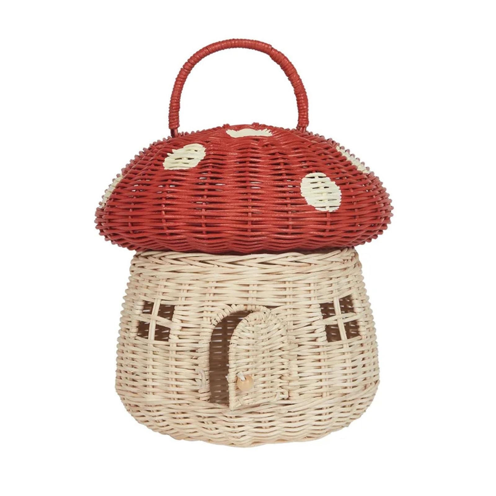 House Shaped Basket Rattan Mushroom Storage Basket Cute Cartoon Handwoven Nut Wicker Handbag Outdoor Picnic Women Tote Straw Bag Organizer(Style-C)