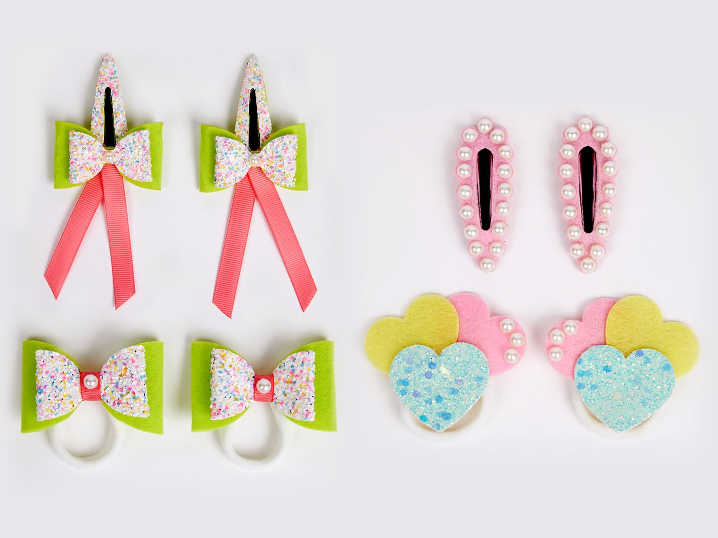 Ribbon Candy - Combo: 2 Pair cute tic-tacs and 2 pair matching rubberbands - Pink, Fluorescent Green