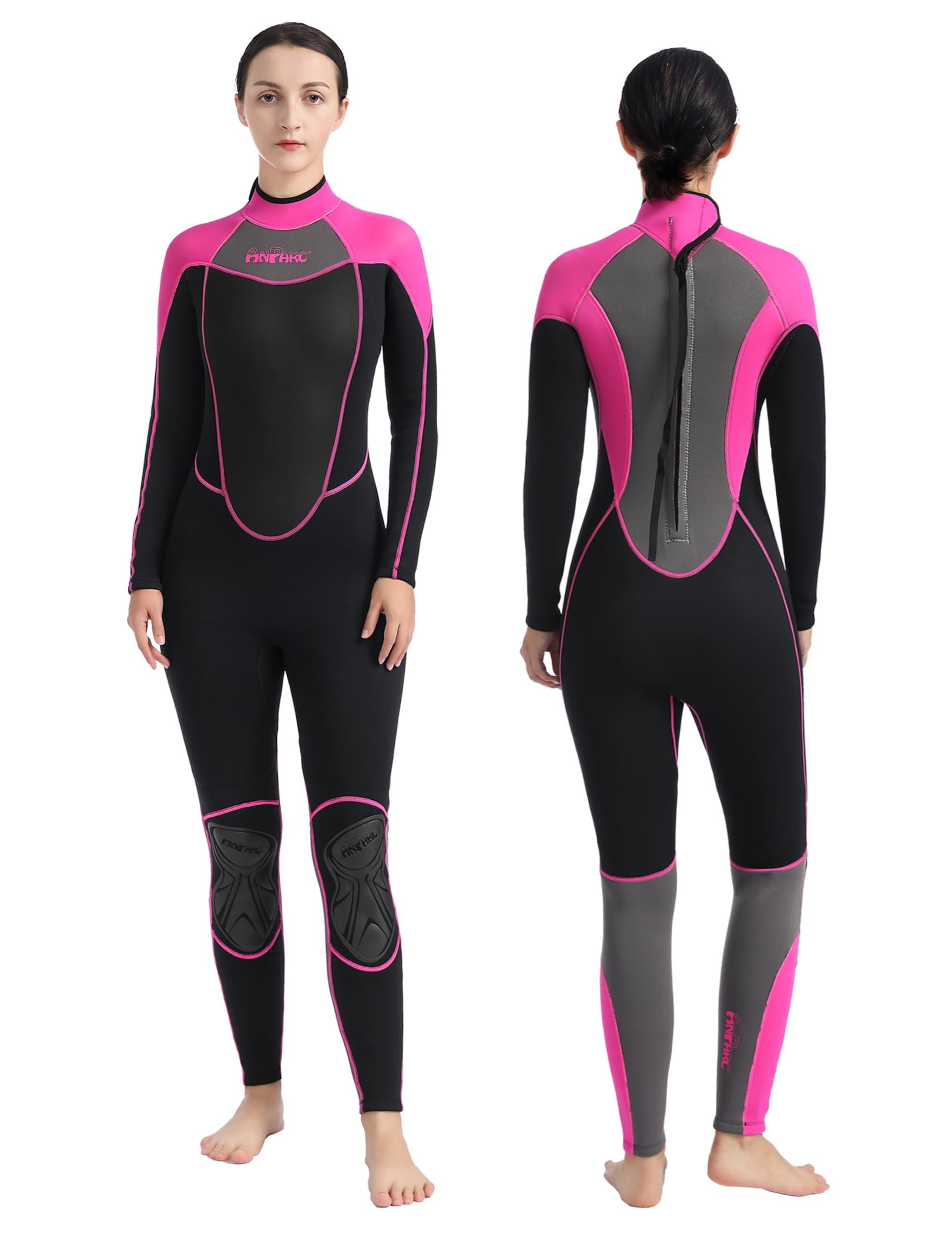AnParc Wetsuit Women 3mm Neoprene Wet Suit for Women Cold Water Swimming with Back Zipper, Suitable for Diving, Swimming, Surfing, Snorkelingand Other