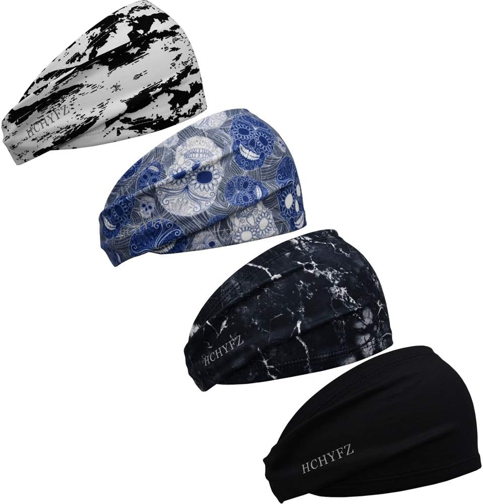 HCHYFZ Headbands for Men Women 4 Pack Running Workout & Sports Sweat Head Bands - Moisture Wicking for Exercise,Cycling,Tennis,Baseball,