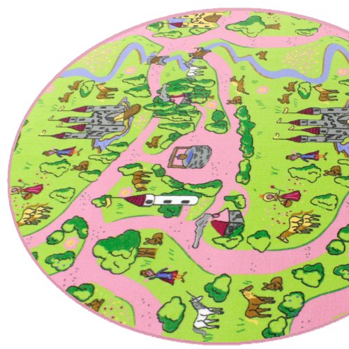 HEVO Märchenland Mädchen Teppich | Spielteppich | Kinderteppich 160 cm Ø Rund Oeko-Tex 100