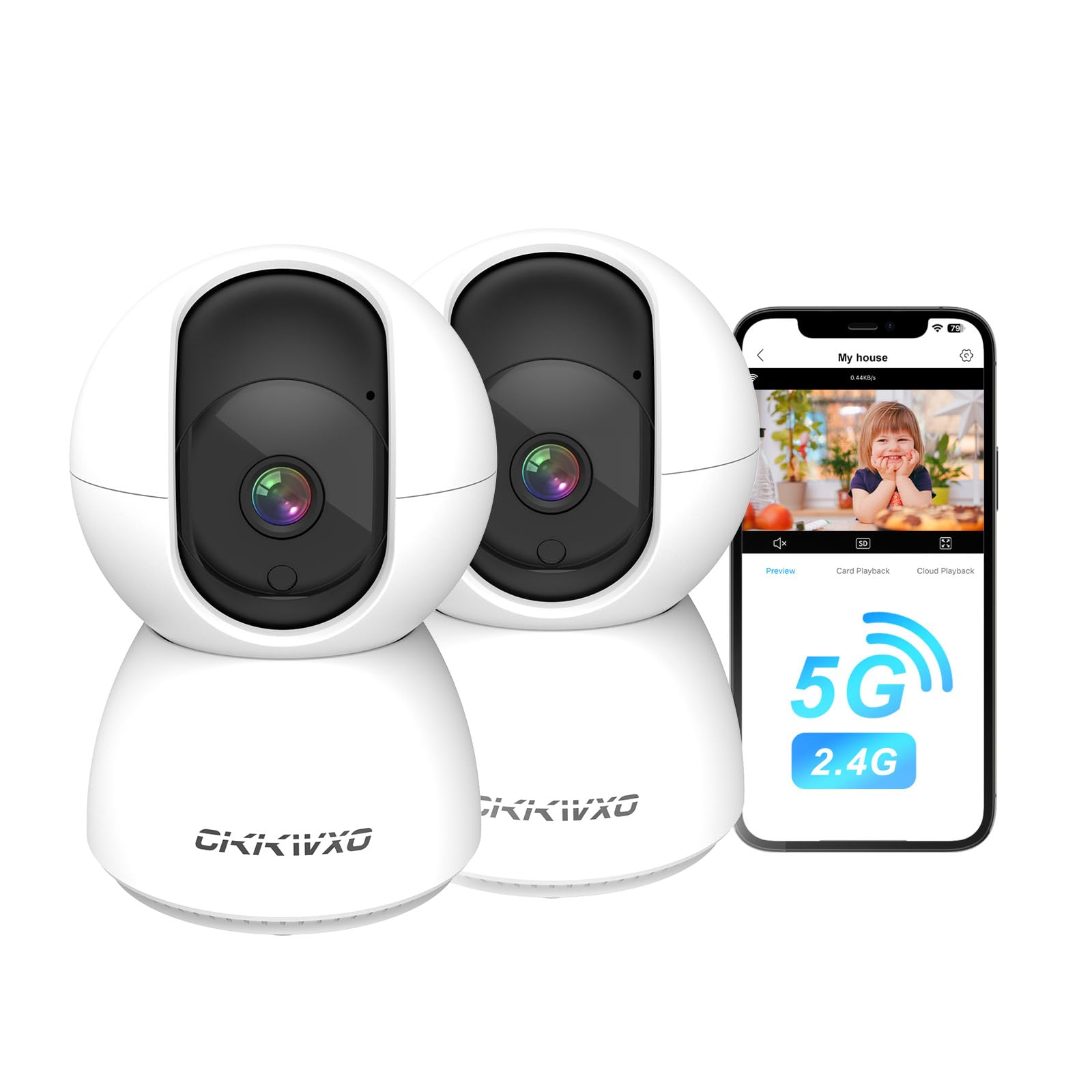 2K (3MP) Camara Vigilancia WiFi Interior 2.4/5GHz Cámaras de Vigilancia con PTZ, Detección de Movimiento, Visión Nocturna, Audio Bidireccional, Alexa (2Pack)