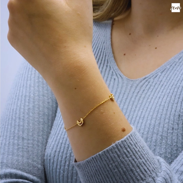Amberta Bracciale Minimal In Argento 925 Con Ciondoli Stella | Collezione Astronomia, Placcato Oro 18kt, 17+3 Cm