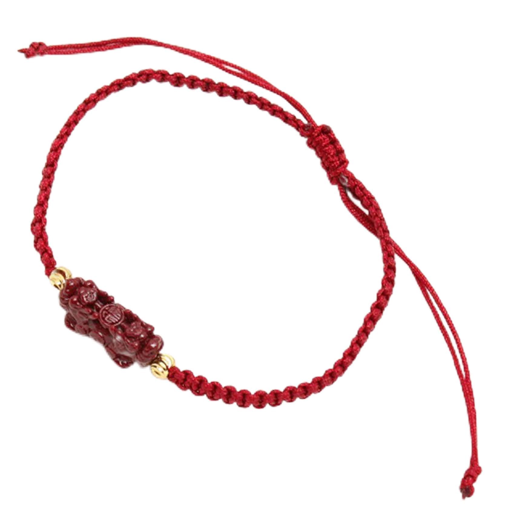 2 Piezas, Pulsera Budista De La Suerte Hecha A Mano con Hilo Rojo De Piedra De Cristal De Cinabrio Feng Shui, Amuleto Vintage De Buena Suerte A