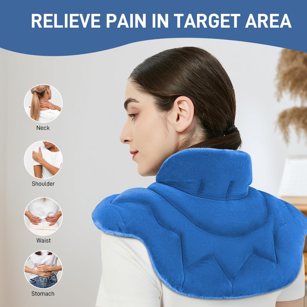 MEISENHOME Microwavable Heating Pad for Neck and Shoulders, Weighted Microwave Moist Heated Wrap for Pain Relief Muscle Stress Tension, Heat Neck Wrap with Aromatherapy, Hot & Cold Compress, Blue
