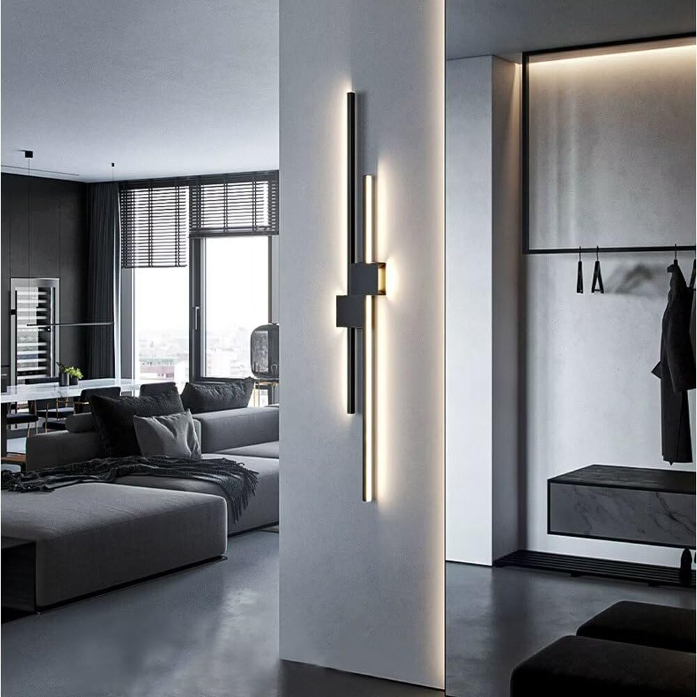 LED Applique da Parete Interno Lunga 120cm, Nero Linea Lunga Lampada da Parete Moderna 34W 3000K Minimalista Applique Lineare da Parete Lampada Muro Up Down per Soggiorno Camera da letto Bagno