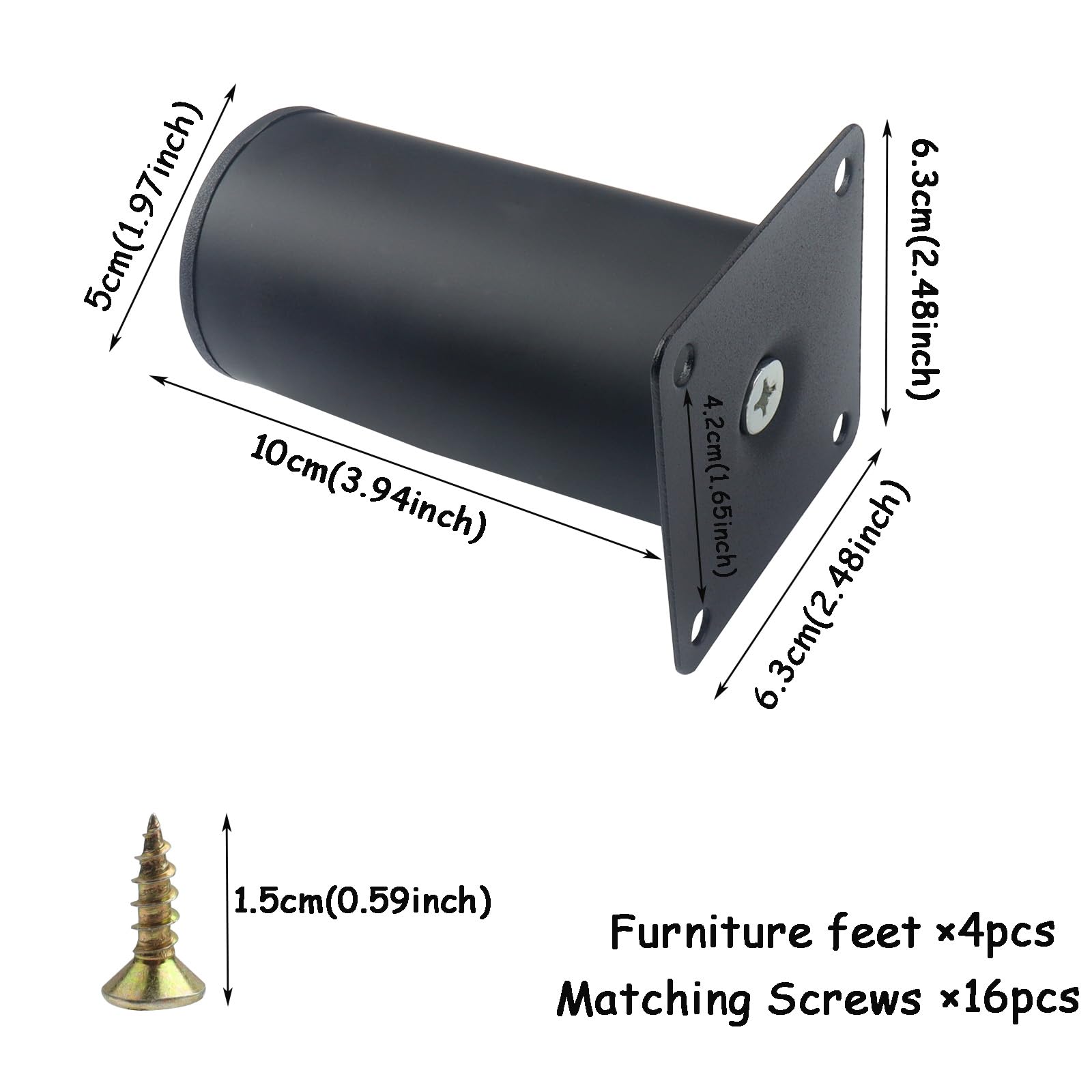 Roellgs furniture feet, round black metal sofa feet, cabinet feet with mounting screws for home office beds and worktops (10 cm) (10cm) - Image 2