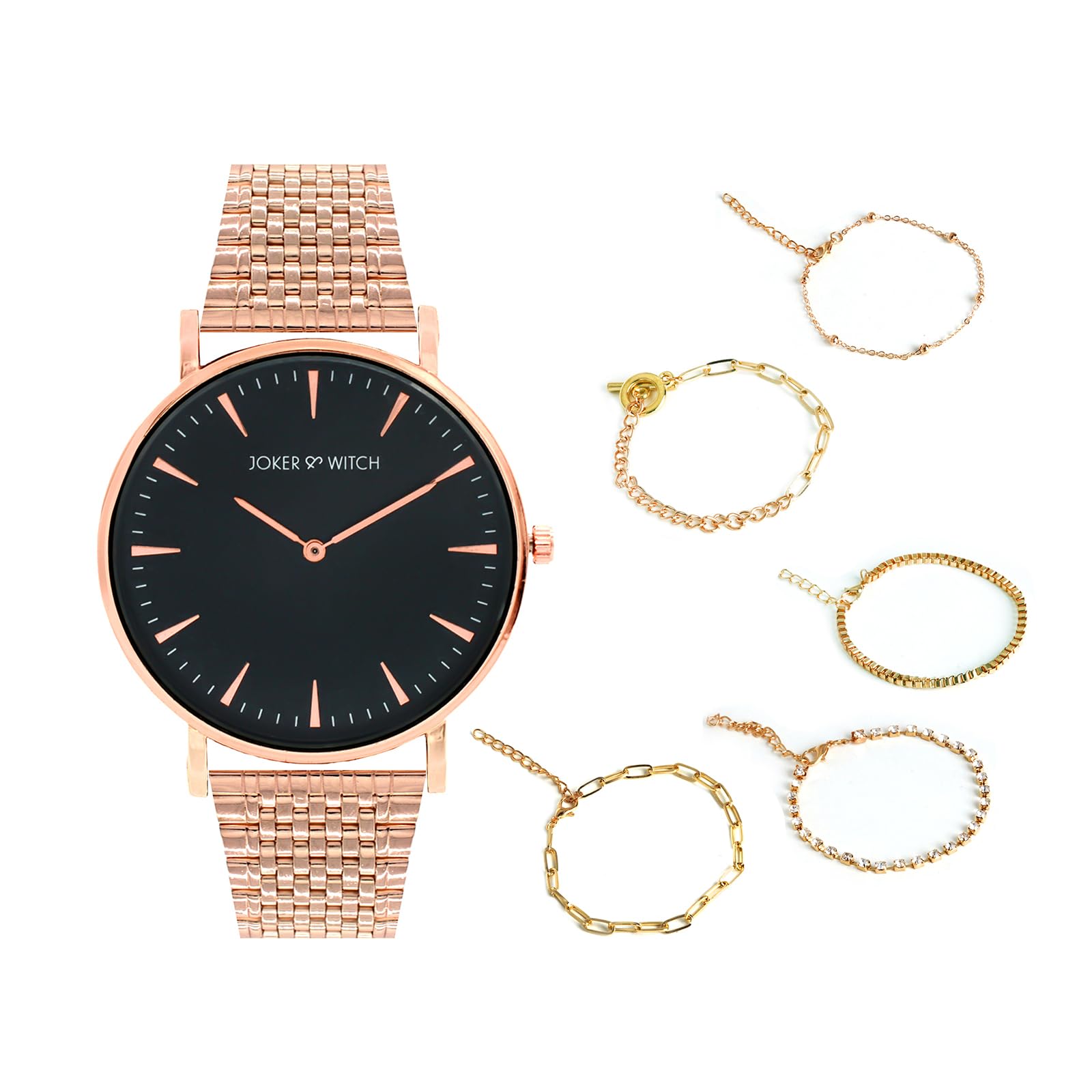 Joker & Witch Stainless Steel Women Kaiya Analog Watch Bracelet Stack | Black Dial & Gold, Rose Gold Band (B0C7L8Z9H6) Amazon Price History, Amazon Price Tracker