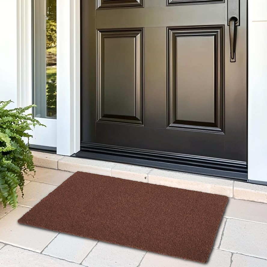 Image of Encasa XO Coir Door Mat for Home Entrance, Anti Slip PVC Back Brown