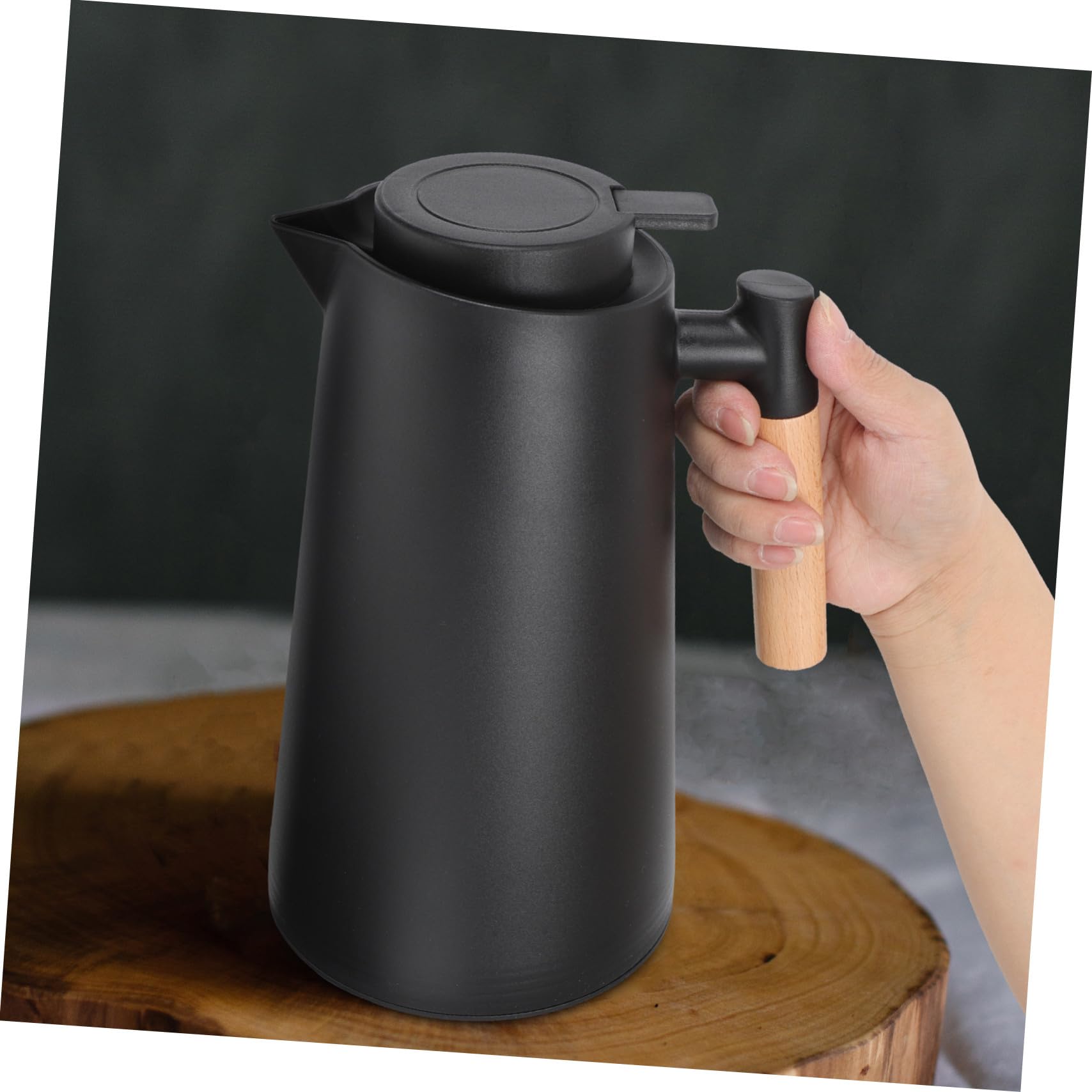 Thermoskanne mit Glas Inneneinsatz und Holzgriff Wärmespeicher Tragbare Kaffeekanne für Zuhause und Büro