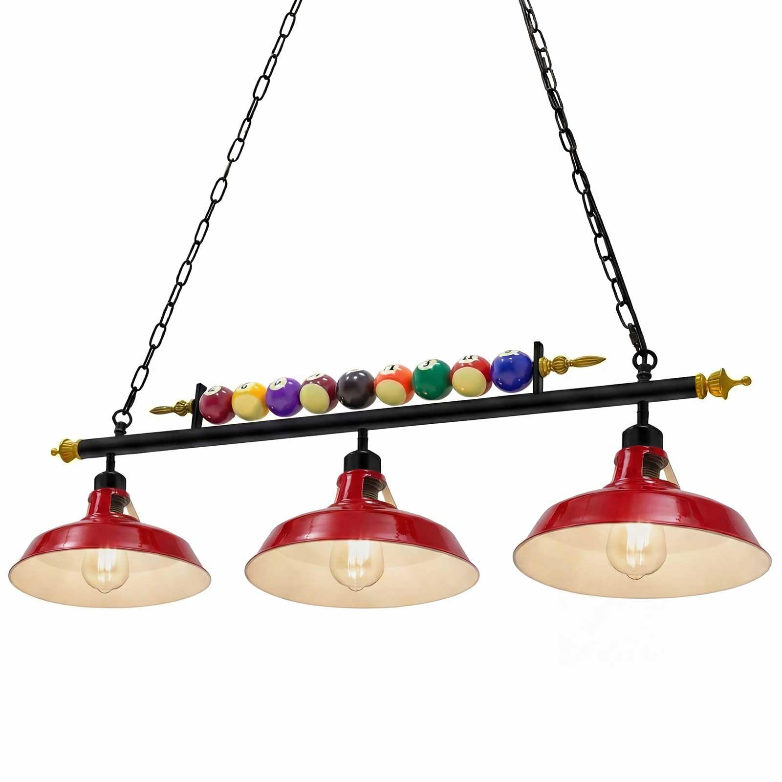View 1 of **BRACKET FOR POOL BALLS NEEDS TO BE WELDED BACK ON** Rossesay Adjustable Pool Table Lights - Red, 7-8 ft