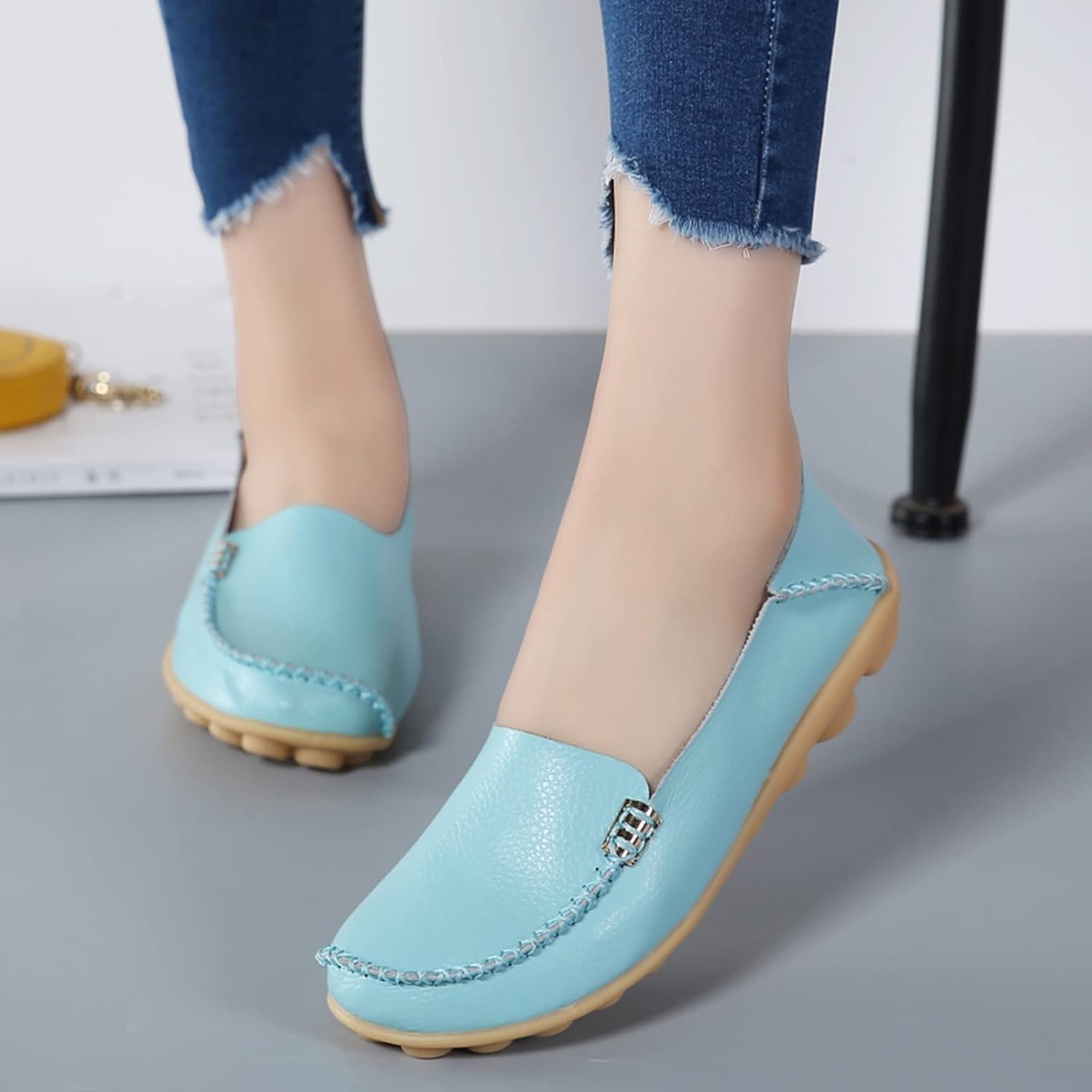 VenusCelia Women's Natural Comfort Walking Flat Loafer(5 M US,Aqua)