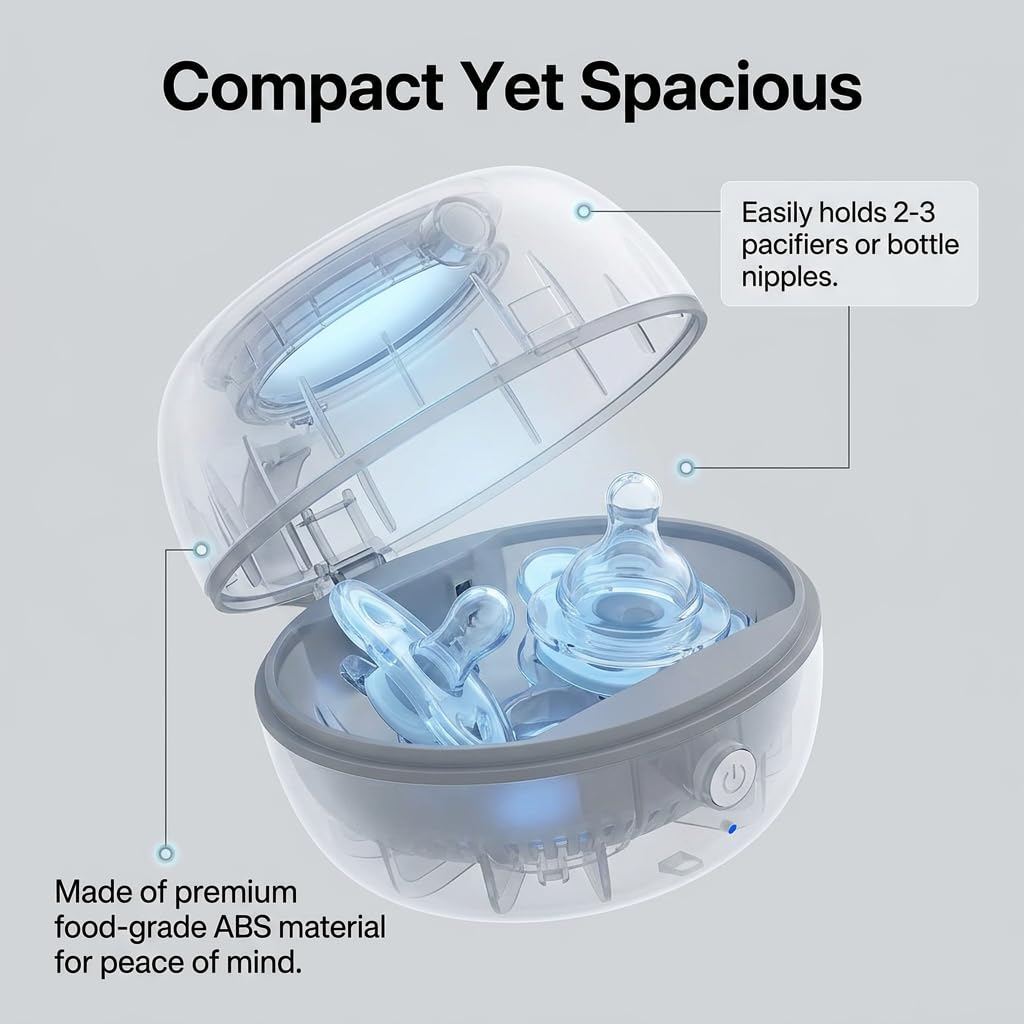 Portable UV Dummy Steriliser Box, Baby Pacifier Sanitiser 99.99% Sterilisation in 3 Minutes USB Type-C Rechargeable Travel for Dummies, Dentures, Braces Small Items for On-The-Go — view 4