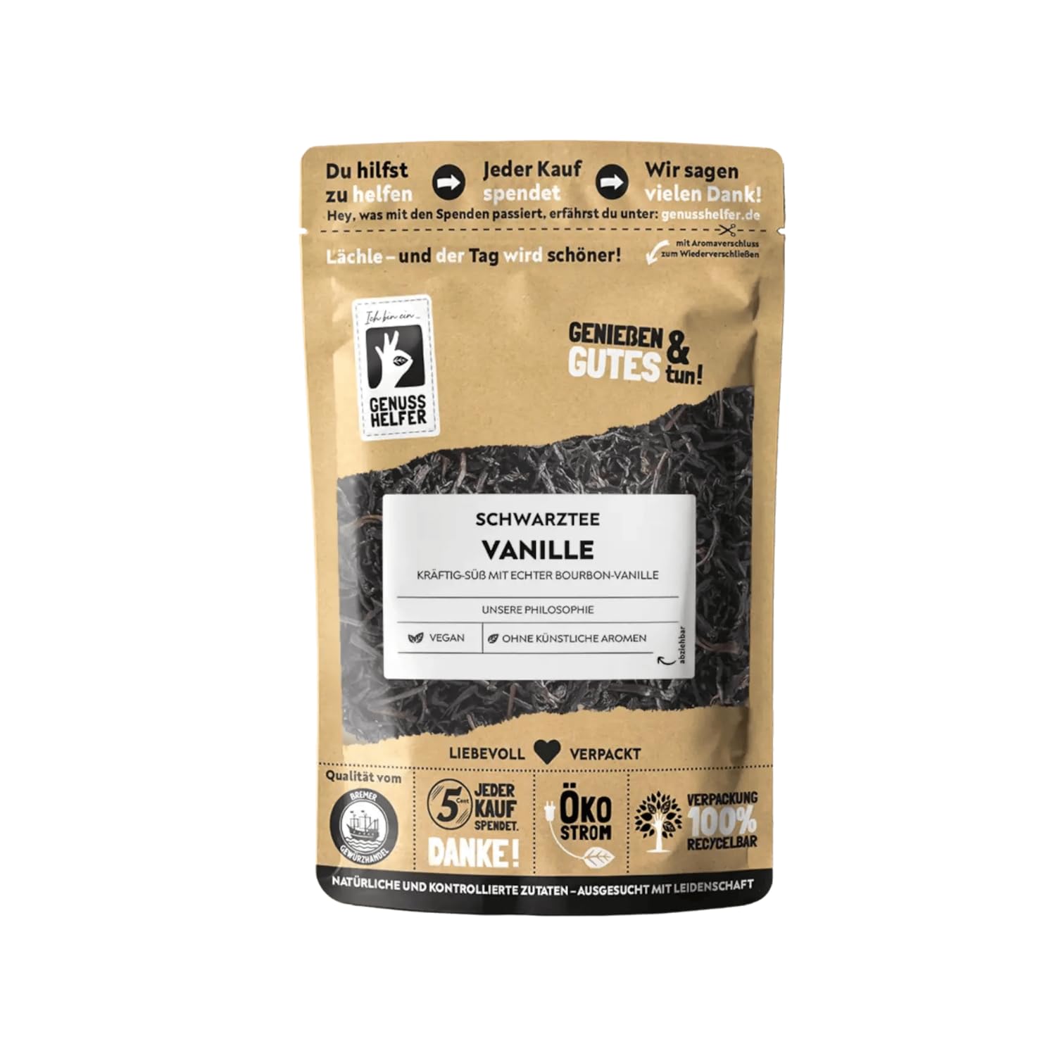 Bremer Gewürzhandel Vanilletee, lose, schwarzer Tee mit natürlicher Bourbon Vanille, ohne künstliche Zusatzstoffe, 10 x 100g