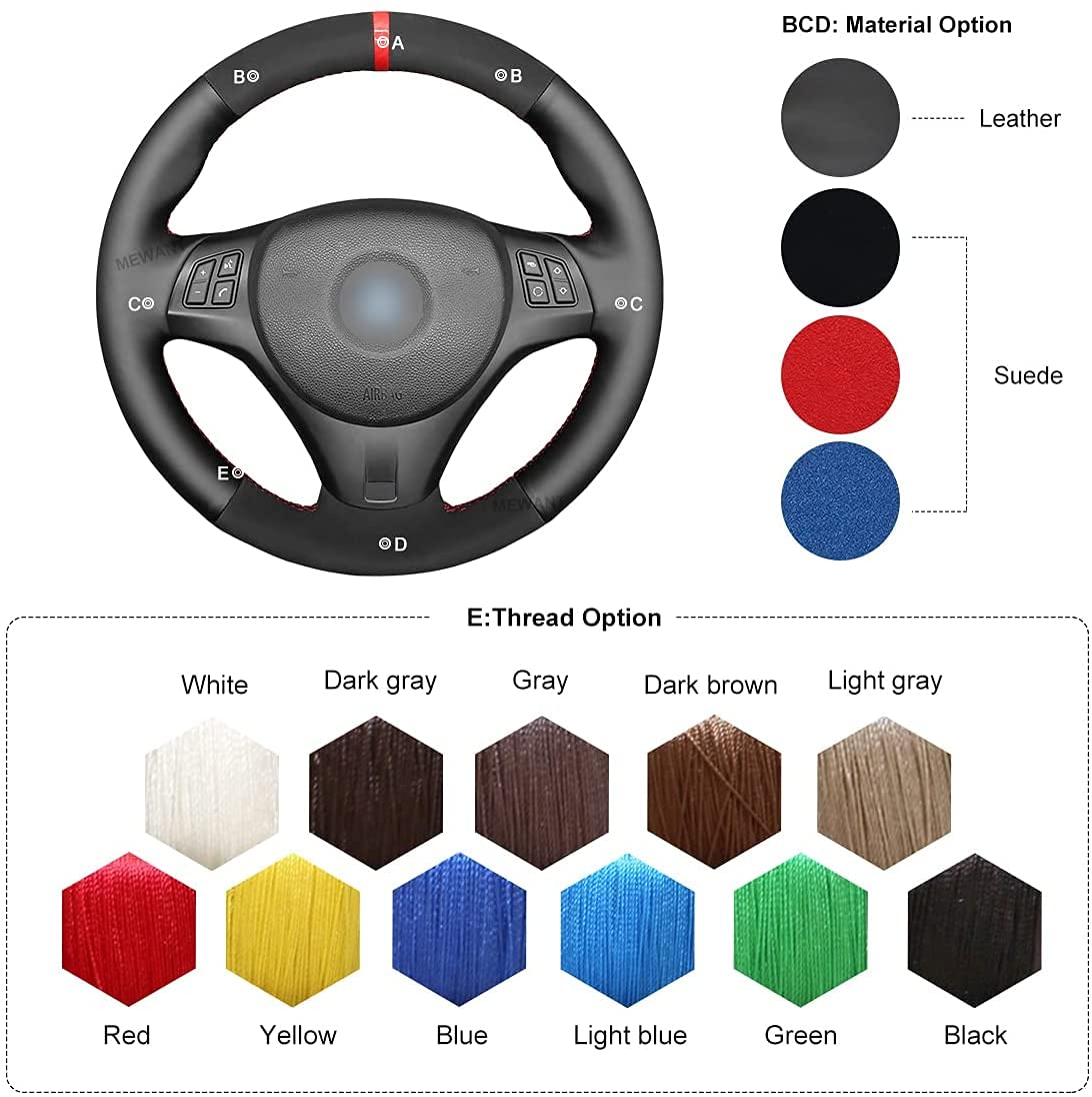 MEWANT - Coprivolante per automobile in pelle in microfibra e pelle scamosciata nera, fai da te, da cucire a mano
