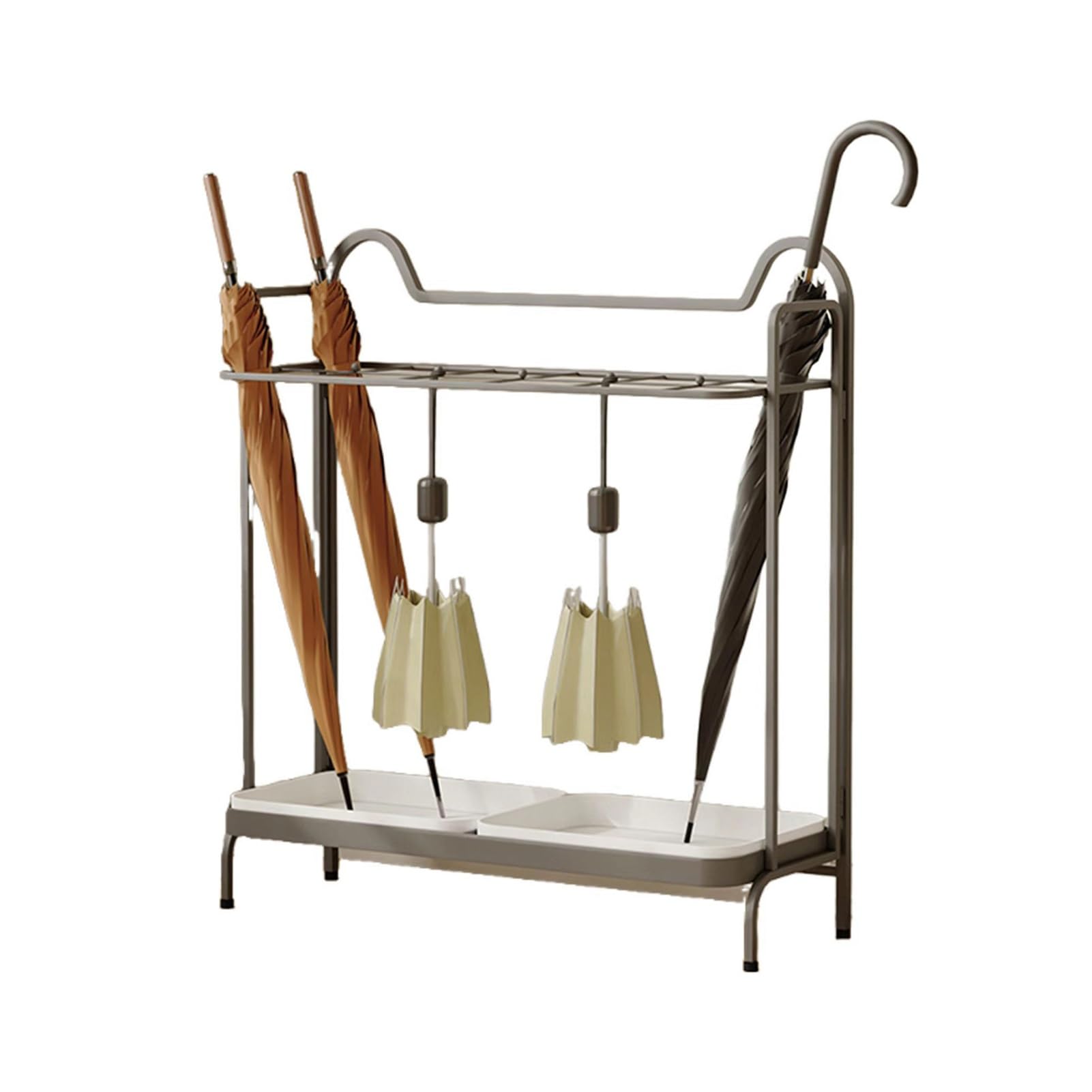GHHVFEC Large Metal Umbrella Stand for Entryway, Holds 17 Umbrellas with Removable Drip Tray and 5 Hooks
