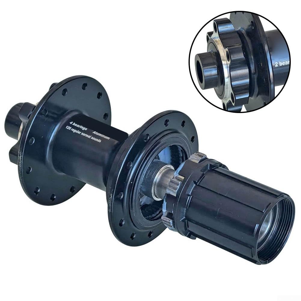 Fahrradnaben-Set mit 24 Speichenlöchern und abgedichteten Lagern für 11- und 12-Gang-Kassette, 6-Bolzen-Scheibenbremse, 100 mm, vorne, 142 mm, hinten, 12 mm Steckachse, Aluminium, Schwarz