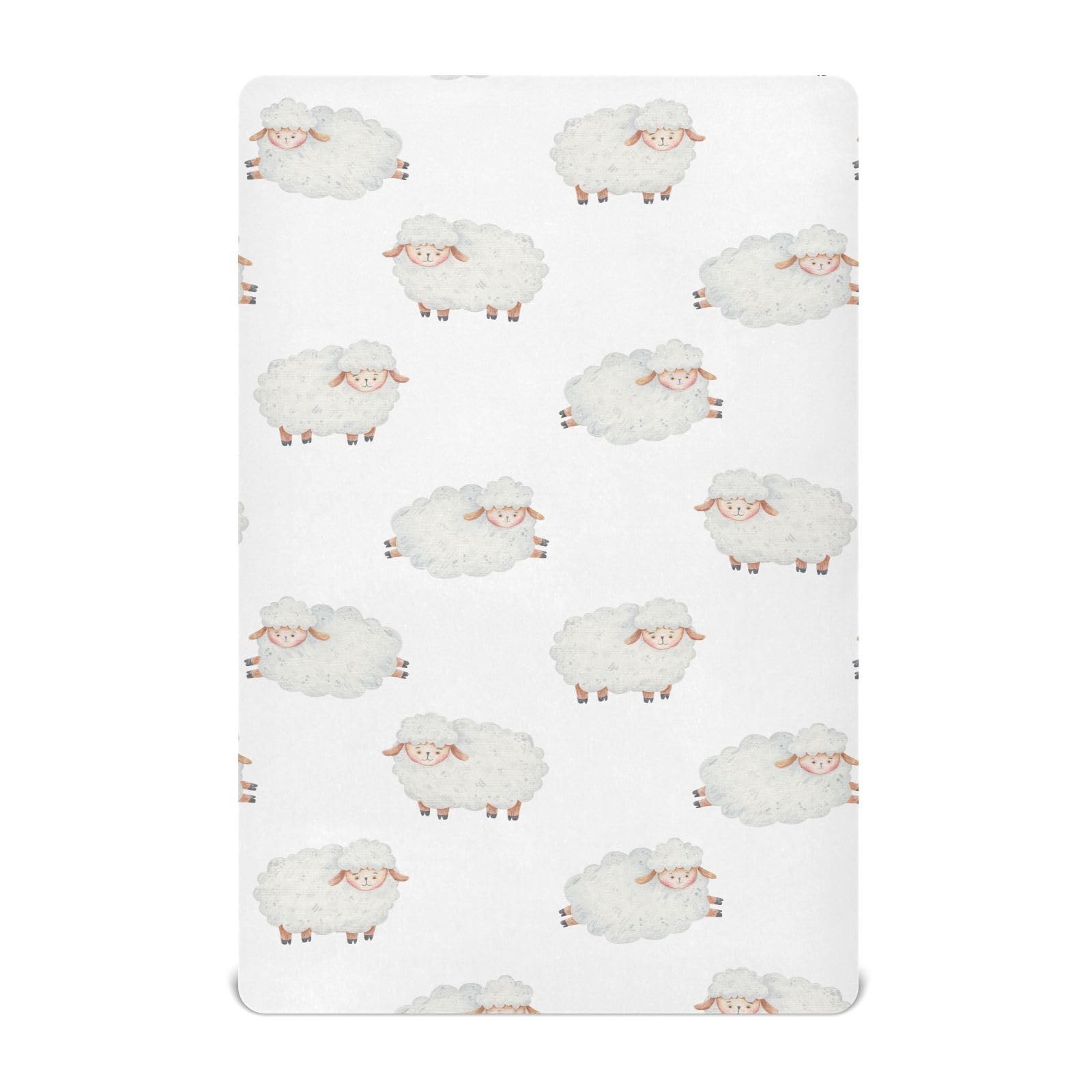 Cute Curly Lamb Toddler Baby Sheets for Crib, Neutral Mini Crib Mattress Sheets Fitted, 52 * 28 * 9In