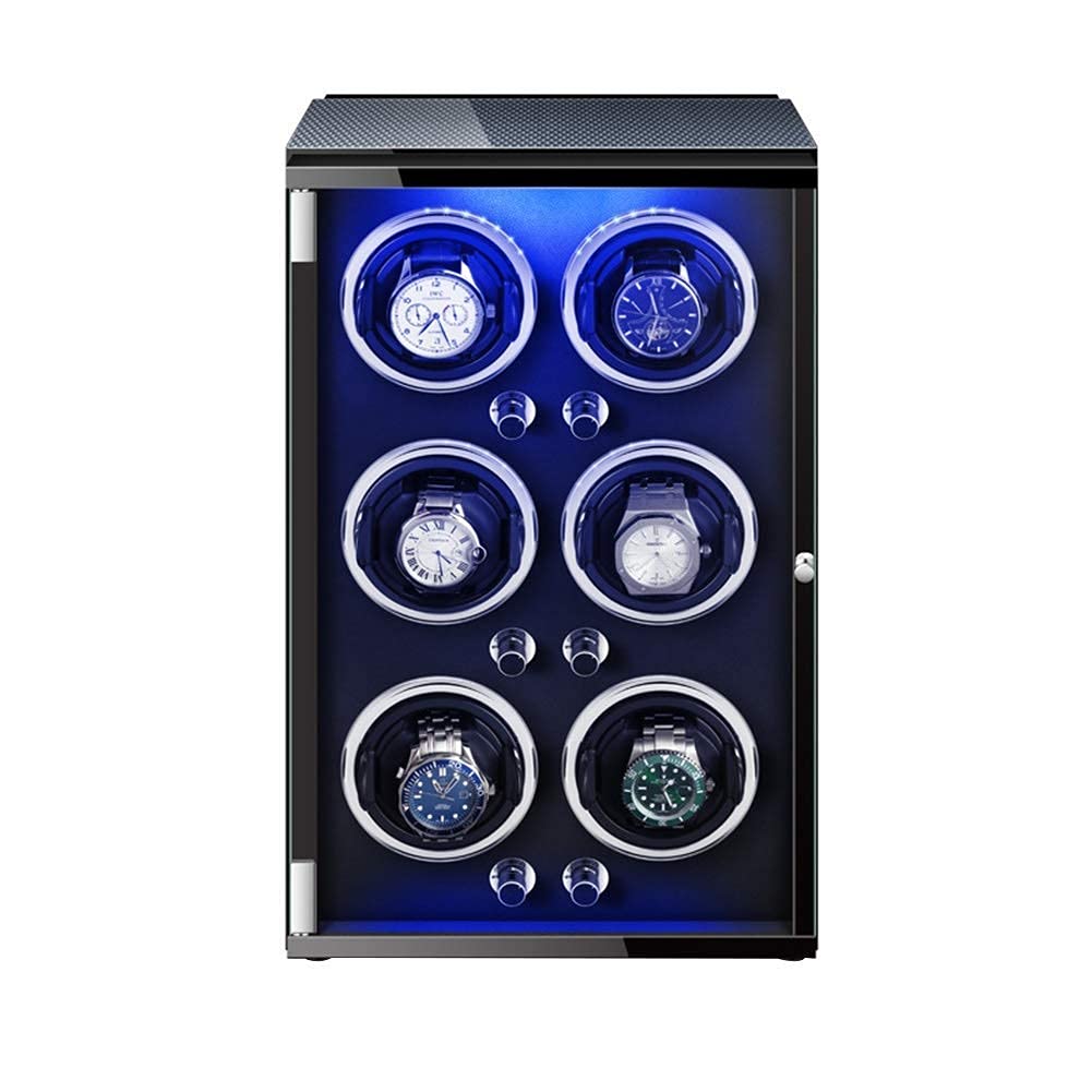 OLSKFUH Watch Watch Winder For 6 Watches With Quiet Motor 5 Adjustable Modes With Colorful Lights Watch Winding Box Jewelry Box,