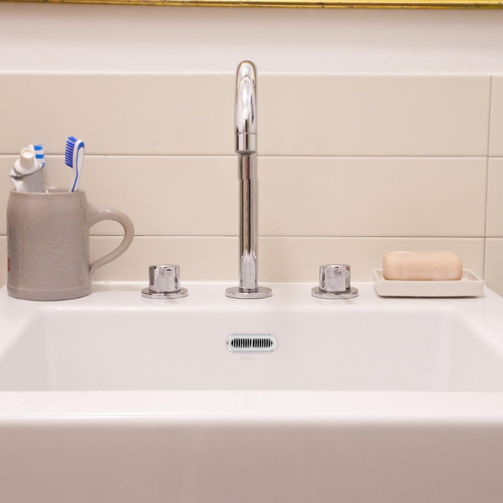 Generico Copertura per Troppopieno Lavabo da Bagno 5 Pezzi in Abs Argento, Resistente All'invecchiamento e Abrasione, Protegge da Chioma e Polvere, Design Moderno Minimalista per Uso