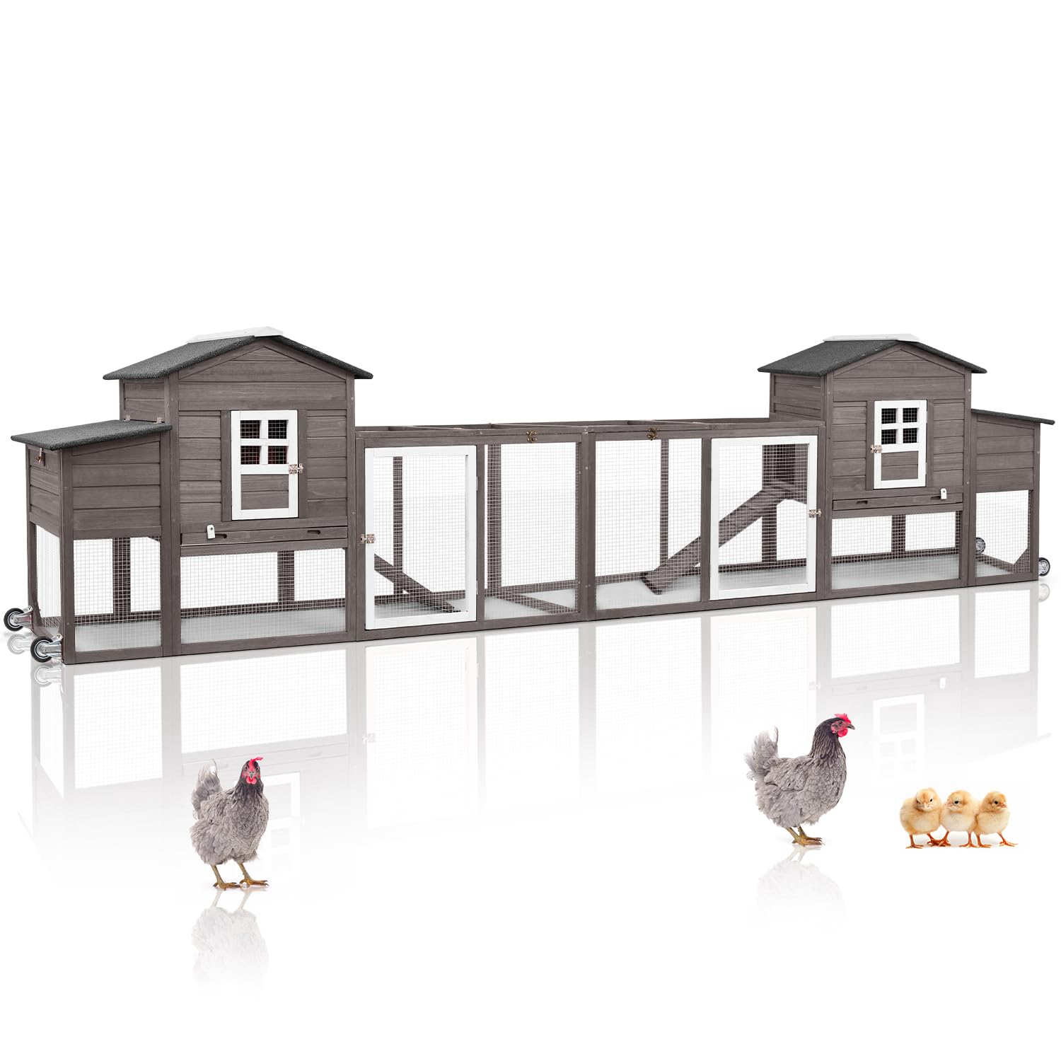 Magazoopet 158" L Large Chicken Coop with Run, Mobile Chicken Hen House with Wheels, Nesting Boxes, Outdoor Rabbit Hutch, Poultry Cage for Chickens