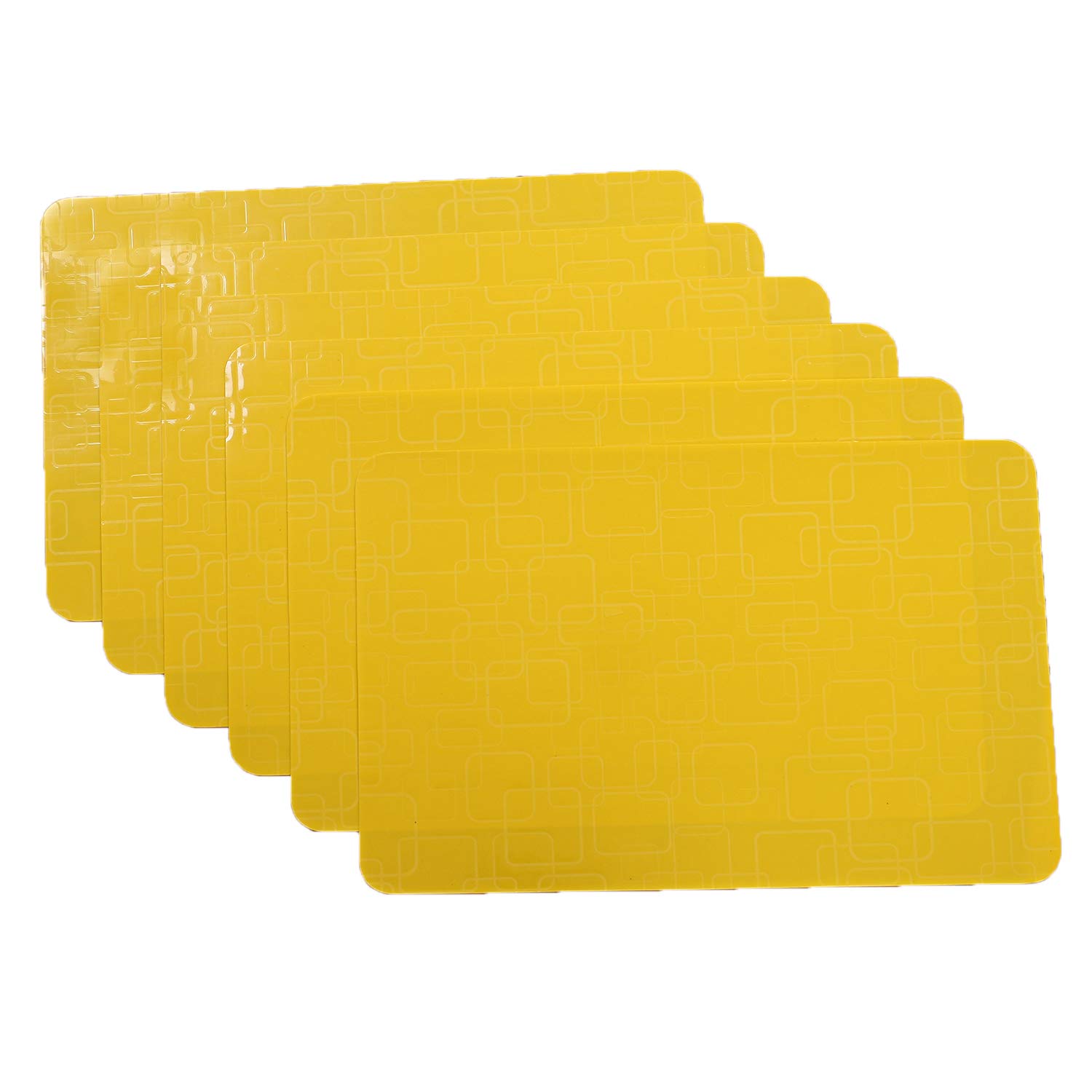 Kuber Industries Checkered Design PVC 6 Pieces Dining Table Placemat Set (Yellow), CTKTC13704