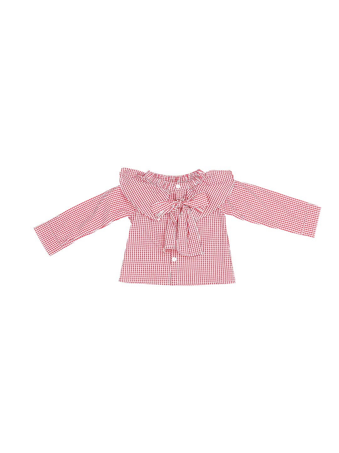 Hopscotch Girls Poplin Printed Print Full-Sleeve Blouse in Red Color