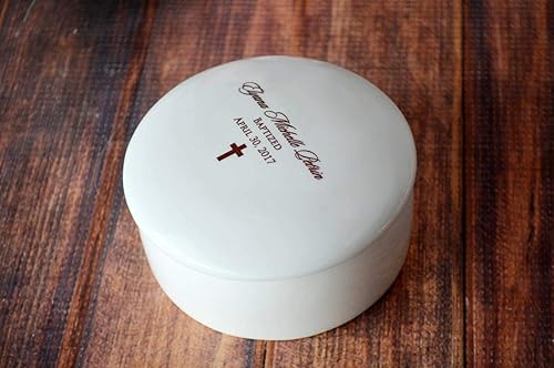 Miniatura 5 de Personalized Baptism Gift or First Communion Gift - With Irish Blessing, Name & Date - Round Keepsake Box - Script Font